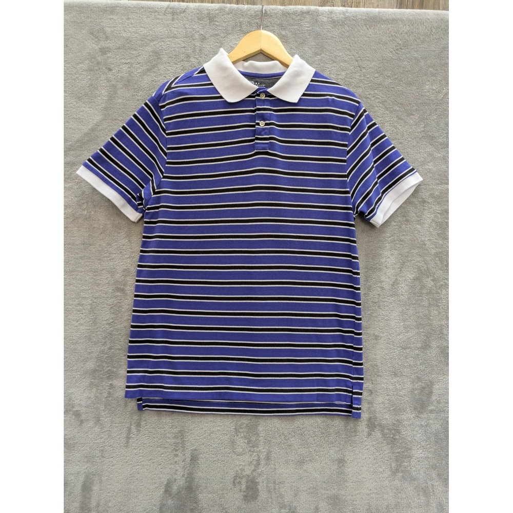 Preppy Striped Polo Shirt Mens Medium Blue White Black‎ Cotton PBX Basics